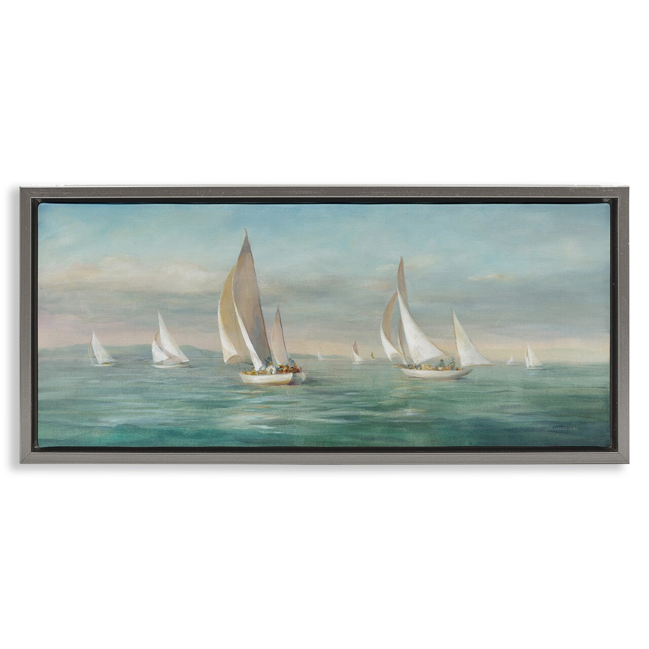 Stupell Industries Sailboat Fleet Ocean Waves Framed Floater Canvas Wall Art
